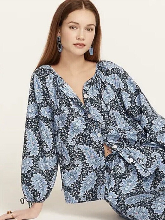 J. Crew Tops - J. Crew Collection Tie sleeve Button Front Top Ratti Pacific Paisley Size L